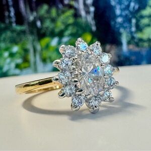 Vintage EDCO Gold Over Sterling Silver Cubic Zirconia Halo Cluster Ring (7.25)